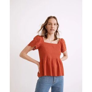 MADEWELL Eyelet Sleeve Lucie Smocked Peplum Top Shirt Sz XXL
